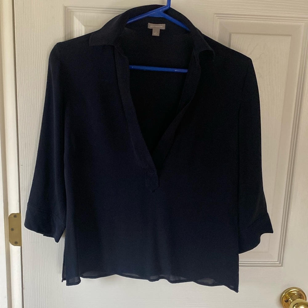 Ann Taylor navy blue sheer top